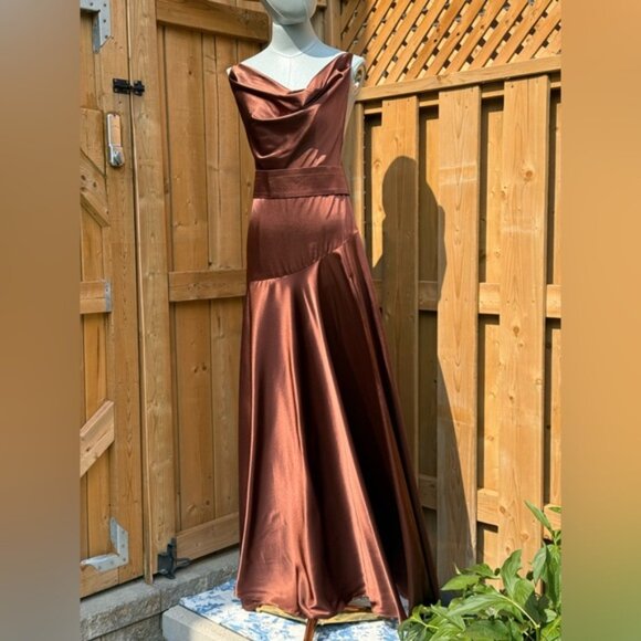 🆕 BRONX & BANCO 🧿 NWOT Leo Chocolate Brown Silk-Blend Maxi Dress, Sz M US 6 - Picture 2 of 15